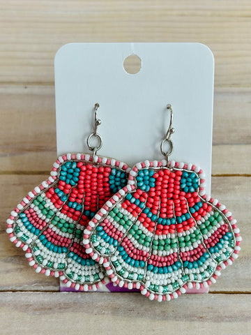 Beaded Shell Drop Earrings
