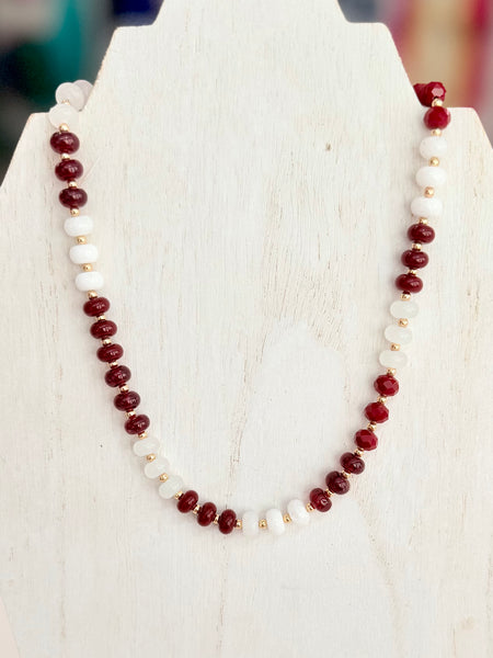 Victory Beaded Necklace - Maroon/White