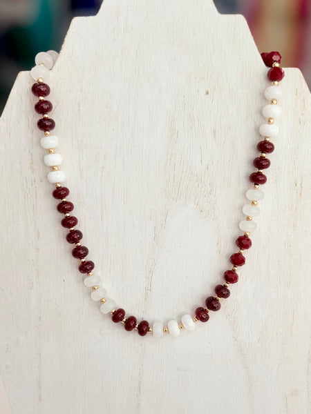 Victory Beaded Necklace - Maroon/White