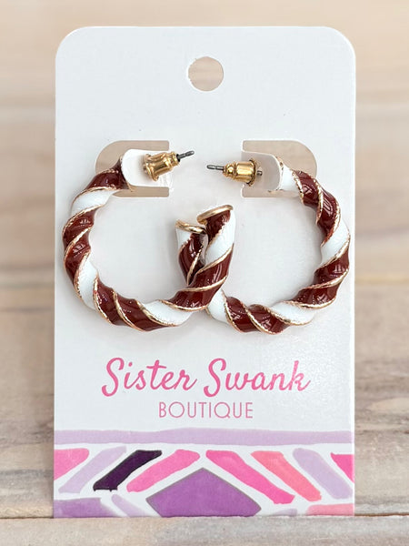 Double Play Hoop Earrings - Maroon/White