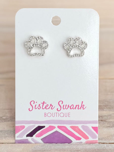 Hometown Pride Paw Earrings - Silver