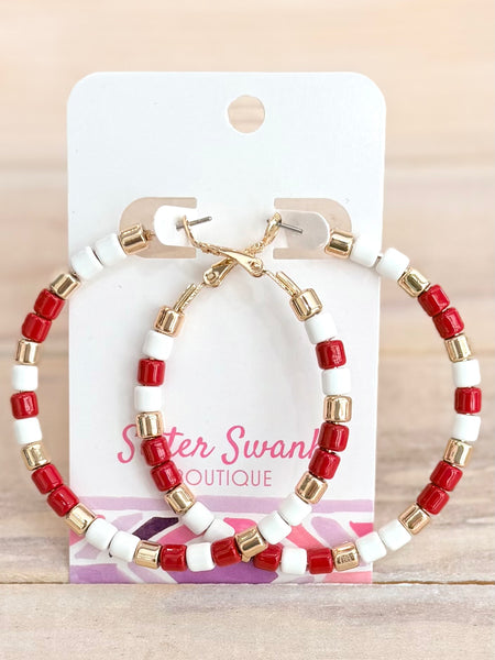 Kickoff Hoop Earrings - Maroon/White