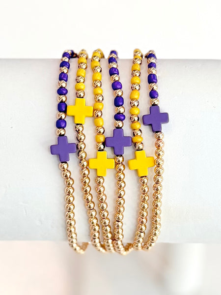 Faith & Football Bracelet Set - Purple/Yellow