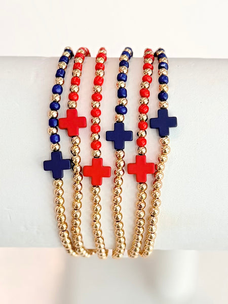 Faith & Football Bracelet Set - Red/Navy