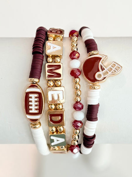 Sideline Style Bracelet Set - Maroon/White
