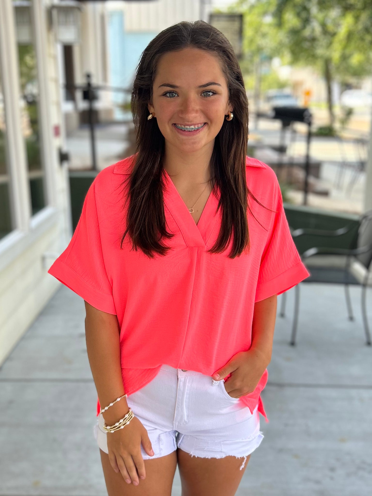 Dramatic Entrance Blouse - Neon Pink