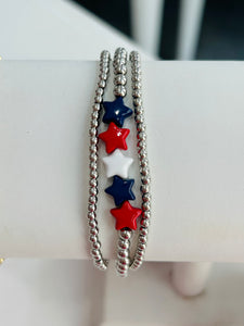 USA Stars Beaded Bracelet - Sliver