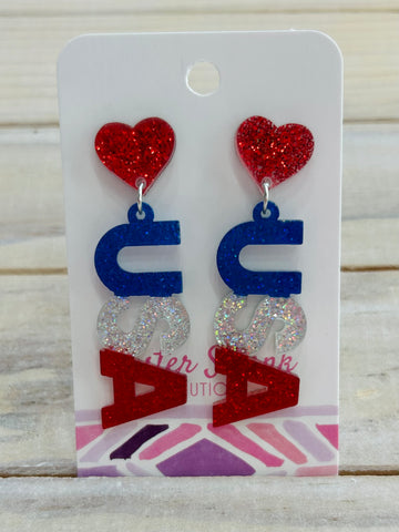 USA Glitter Acrylic Earrings