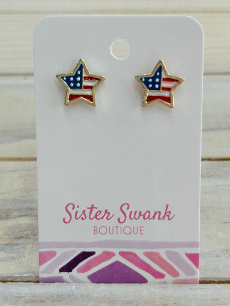 American Flag Star Stud Earrings