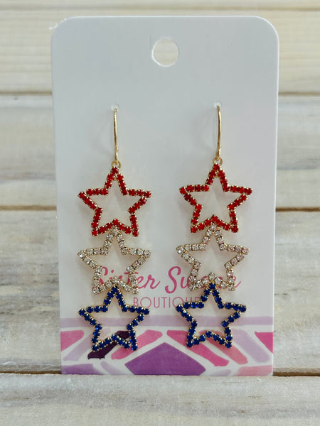 Linked Star Red, White, and Blue Earrings