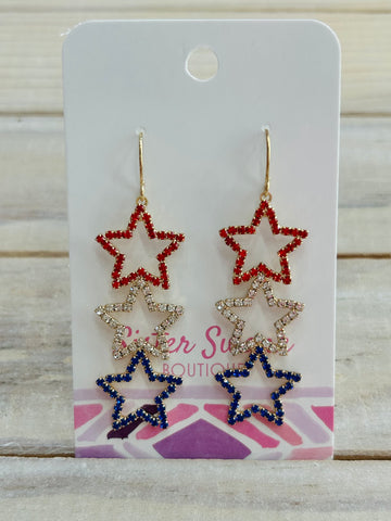 Linked Star Red, White, and Blue Earrings