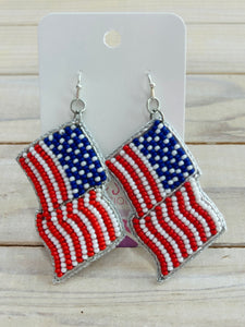 American Flag Beaded Drop Earrings