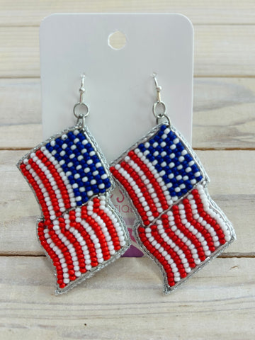 American Flag Beaded Drop Earrings