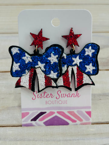 Star Spangled Bow Glitter Post Earrings