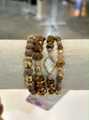 Brown Beaded Bracelet Set