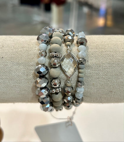 Grey Beaded Bracelet Set