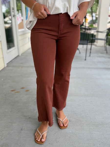 Acid Washed Bootcut Pants - Rust