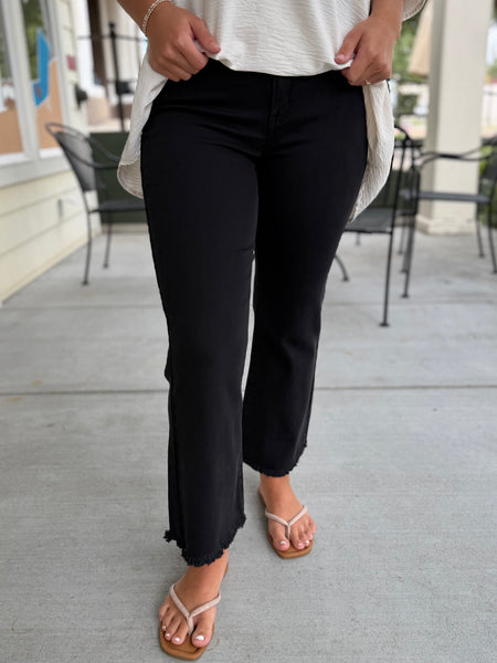Acid Washed Bootcut Pants - Black