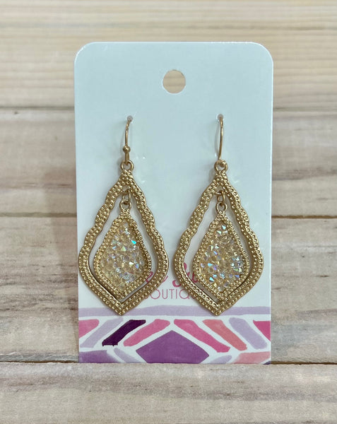 Teardrop Earring with Druzy Center Dangle