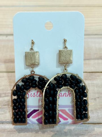 Wood Beaded Arch Drop Earrings