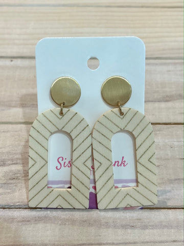 Wooden Drop Earrings with Metallic Stripes