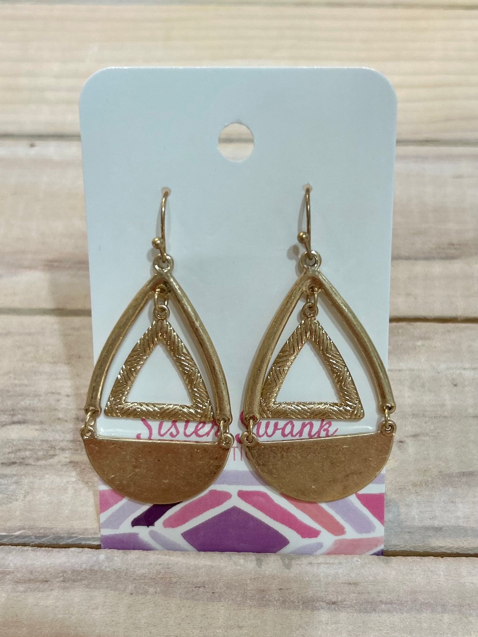 Linked Gold Metal Disk Teardrop Earrings