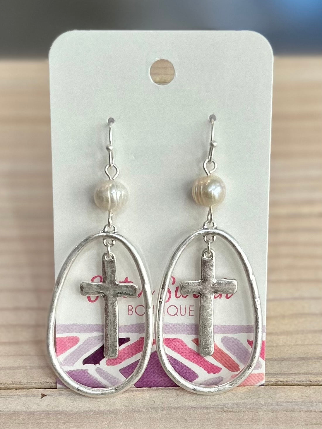 Cross Nested Pearl Drop Earrings