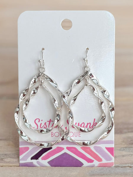 Twisted Teardrop Earrings - Silver