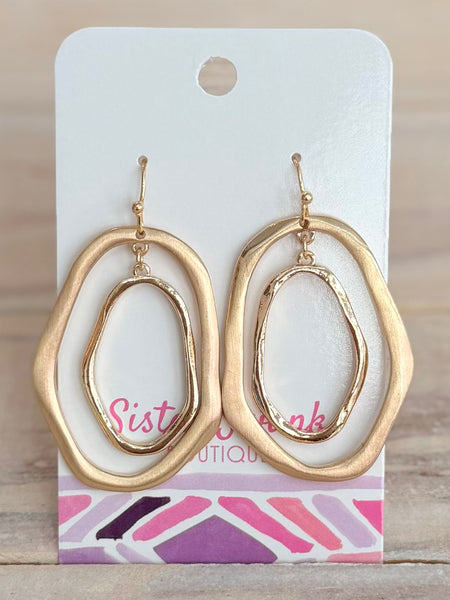 Brushed Circle Drop Earrings - Gold