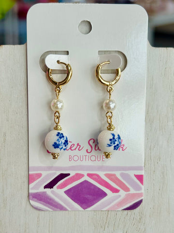 Vintage Look Bead & Pearl Huggie Hoop Earrings