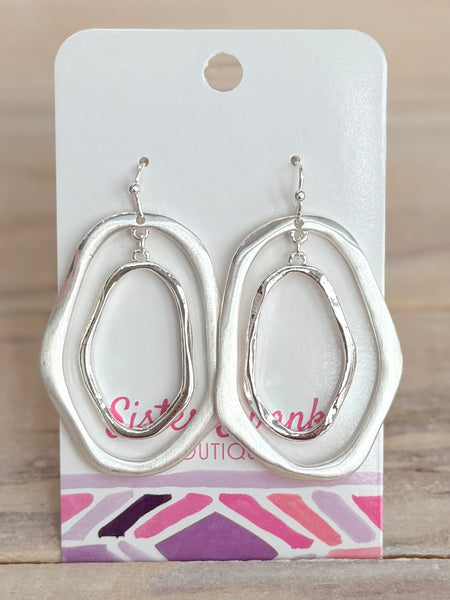 Brushed Circle Drop Earrings - Silver