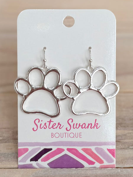 Paw Pendant Earrings - Silver