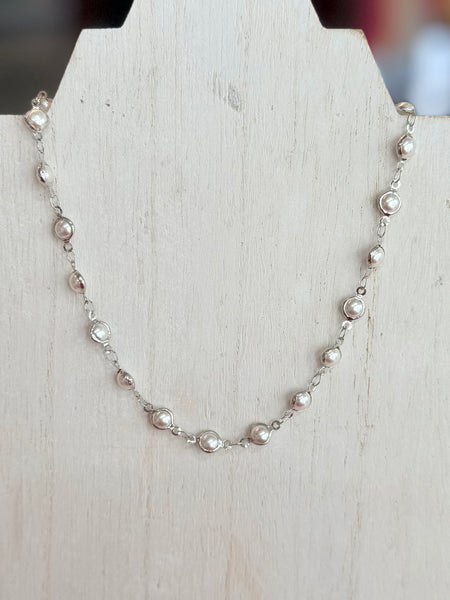 Simple Pearl Link Necklace - Silver