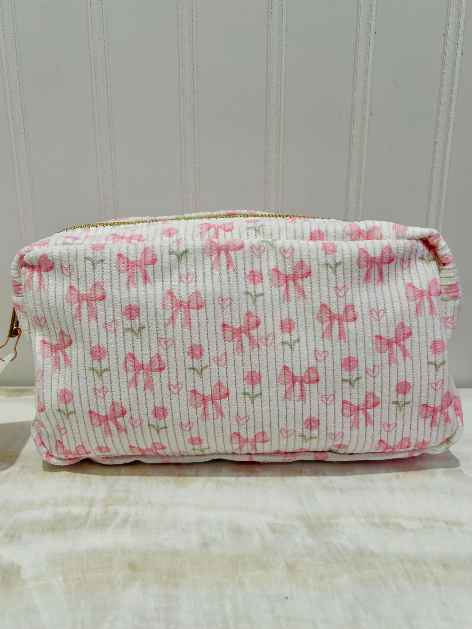Dainty Bows & Flowers Corduroy Makeup Pouch