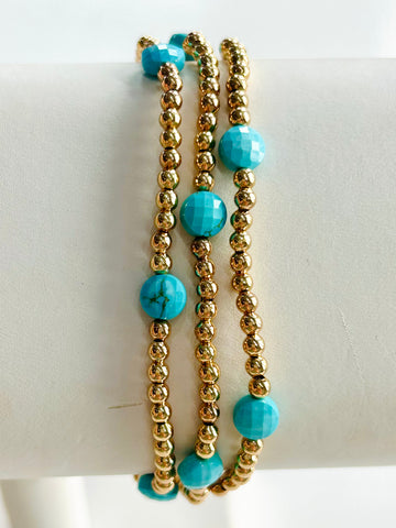 Stone Beaded Stretch Bracelets - Turquoise
