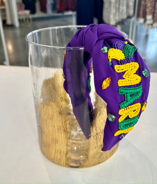 Mardi Gras Beaded Knot Headband