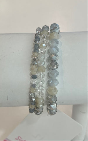 White Multi Strand Beaded Bracelet Set