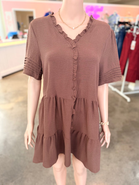 Pretty Pleats Mini Dress - Mocha