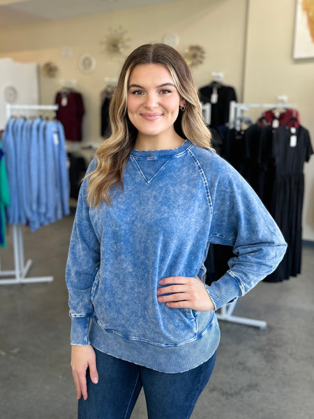 Play it Cool Washed Pullover - Blue