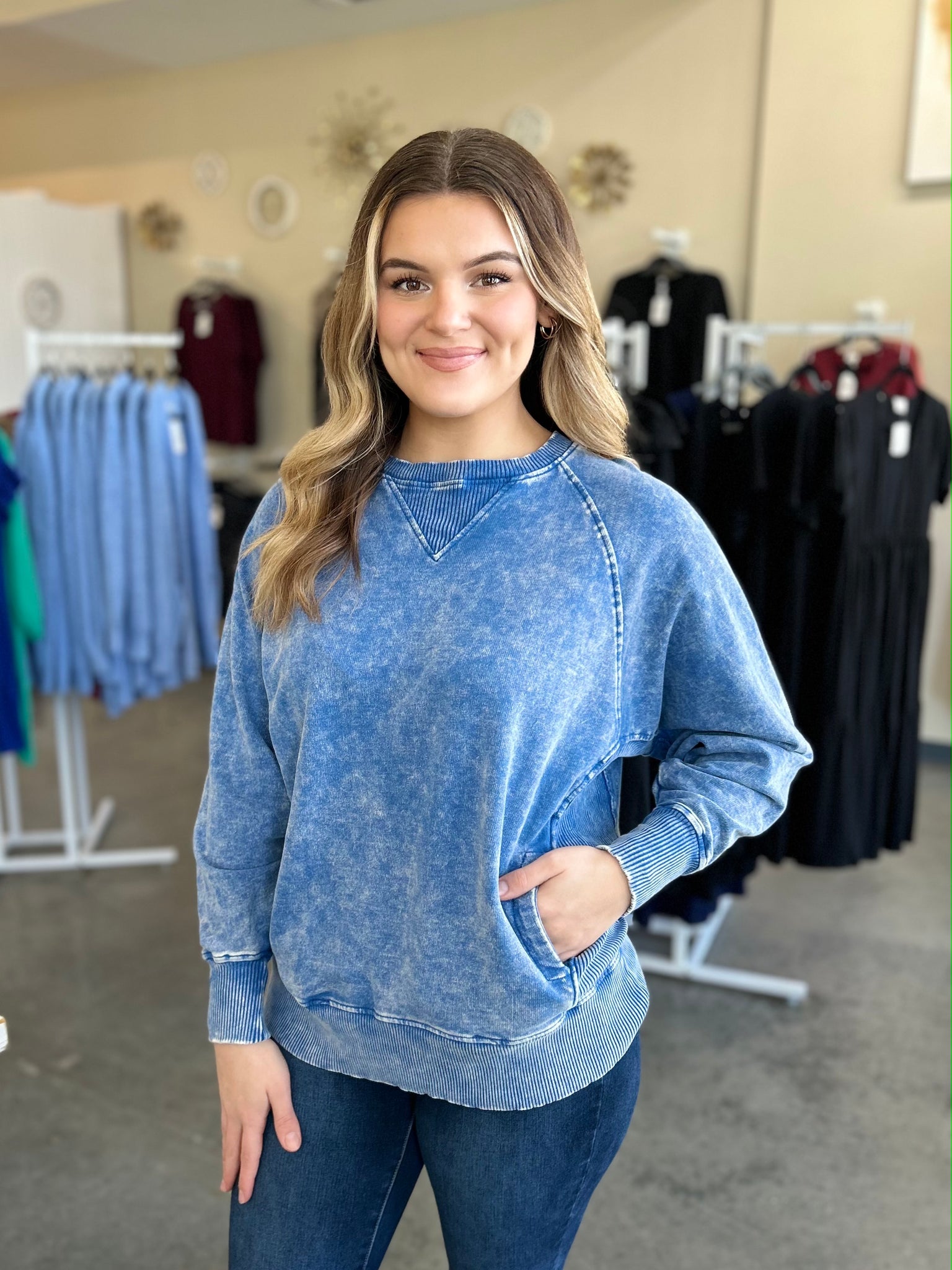 Play it Cool Washed Pullover - Blue