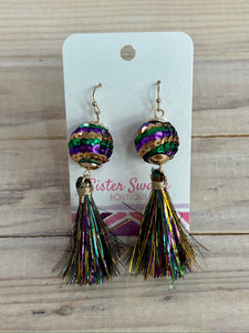 Mardi Gras Sequin and Tassel Earrings