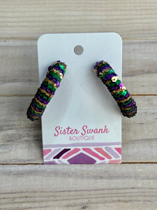 Mardi Gras Sequin Wrapped Hoop Earrings