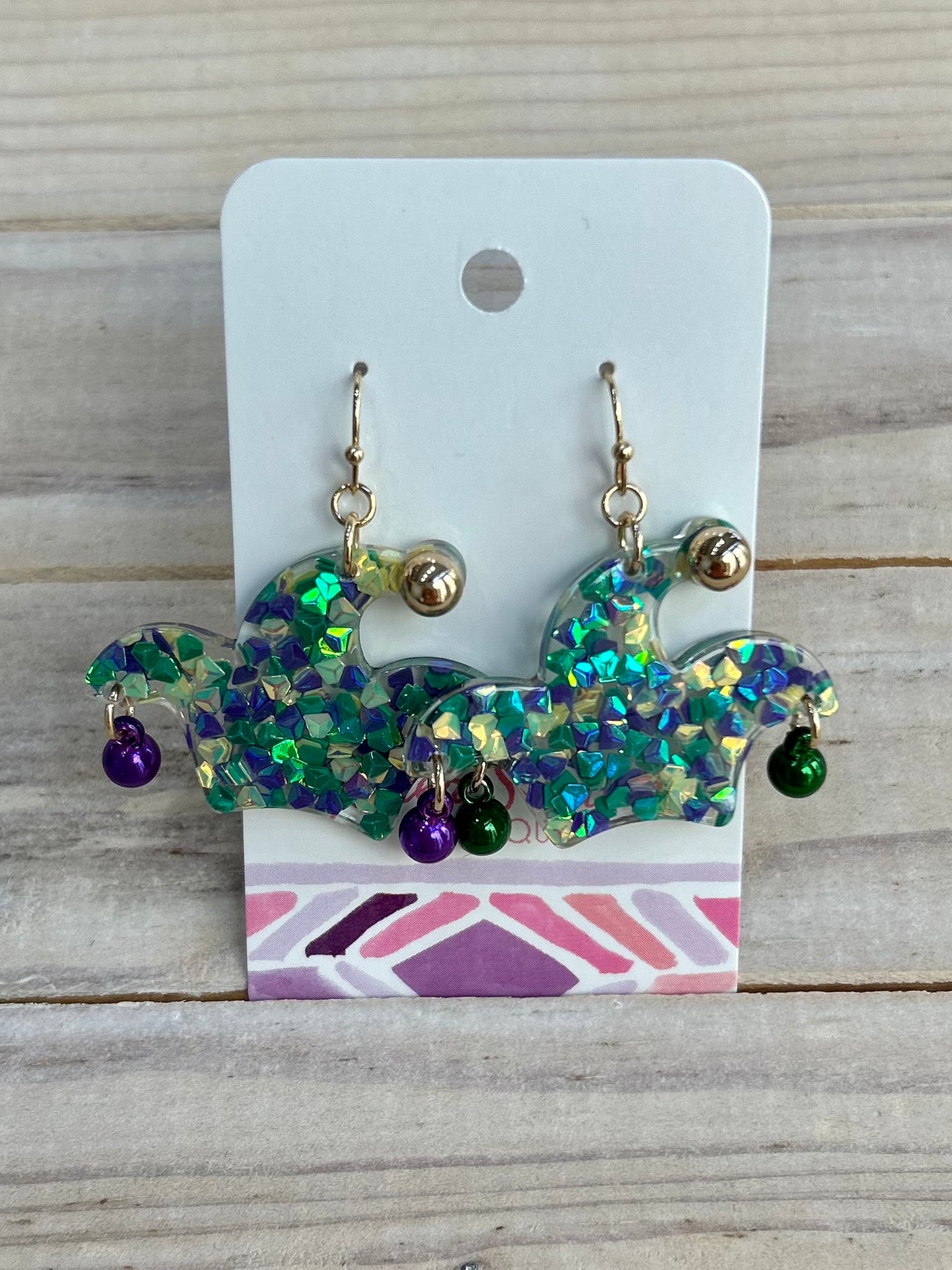 Glitter Mardi Gras Jester Hat Drop Earring