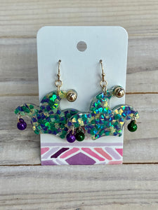 Glitter Mardi Gras Jester Hat Drop Earring