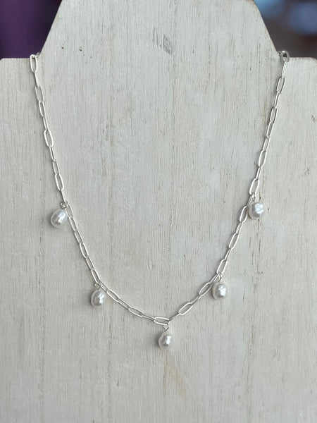 Falling Pearls Necklace - Silver