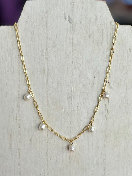 Falling Pearls Necklace - Gold