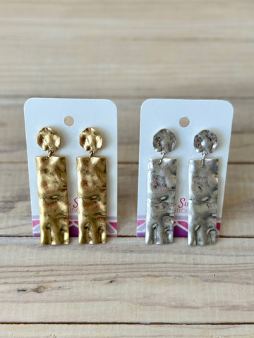 Hammered Metal Bar Drop Earrings