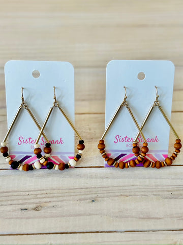 Wood Bead Teardrop Earrings with Casing Detail