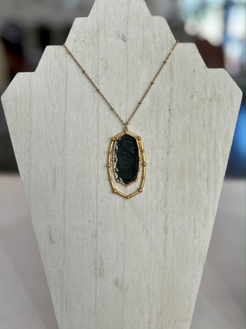 Studded Oval Long Chain Linked Necklace