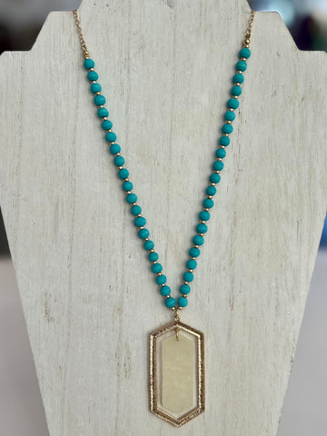 Beaded Wood Necklace with Ivory Pendant